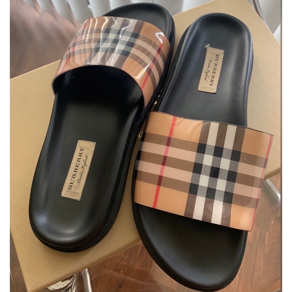 burberry slides on feet